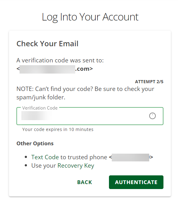 Authenticate Using the Code Sent to Recovery Email