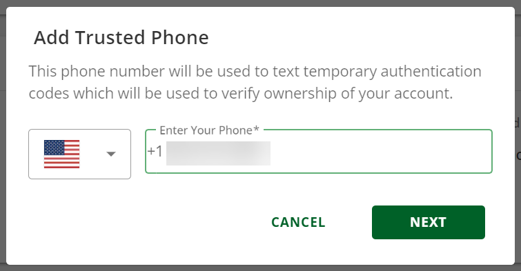 Add Trusted Phone Number