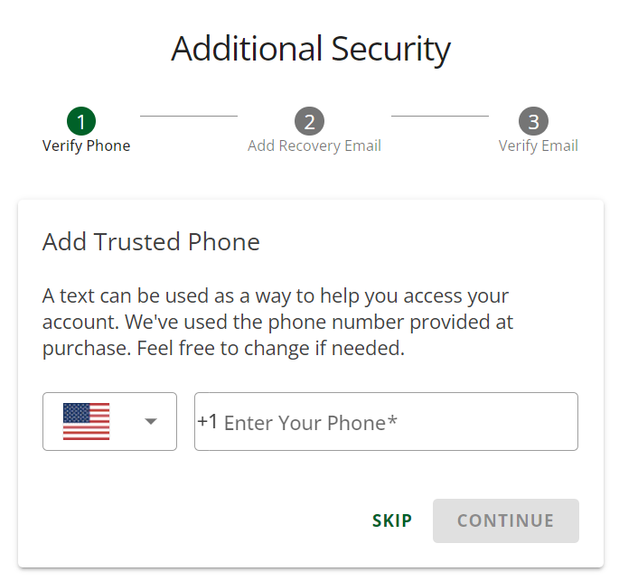 Add Trusted Phone via the Welcome Card