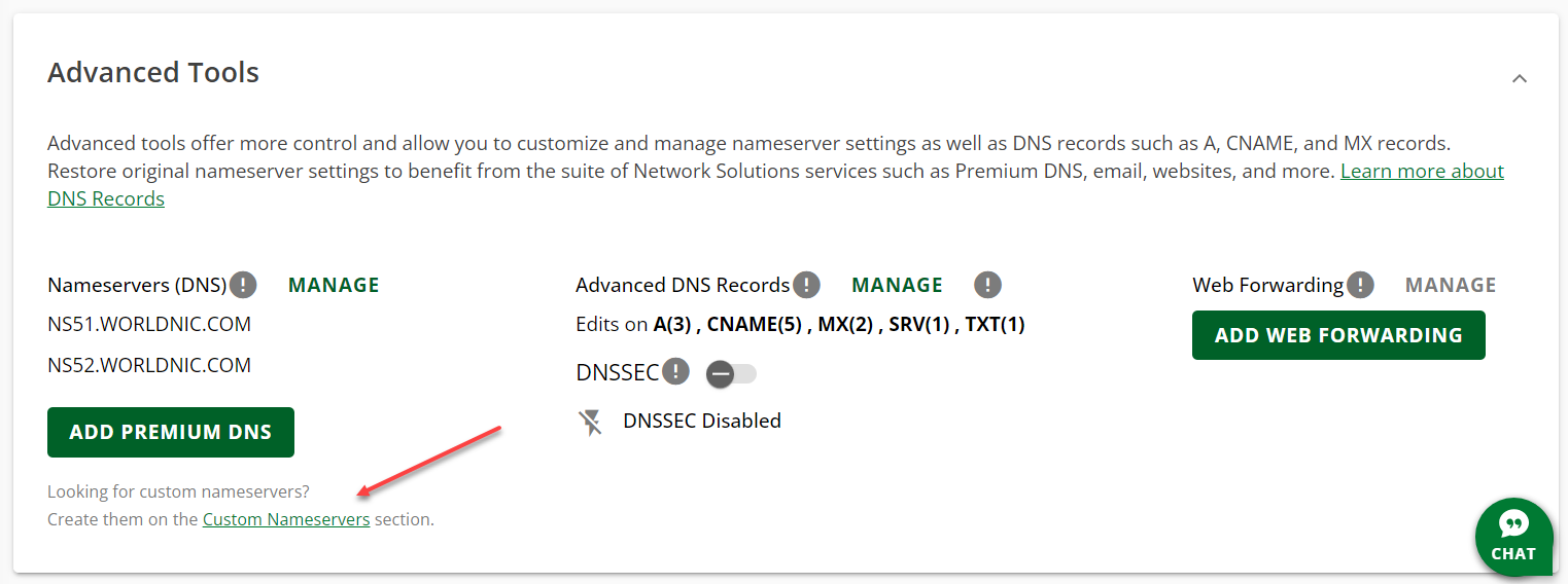 Custom Nameservers link