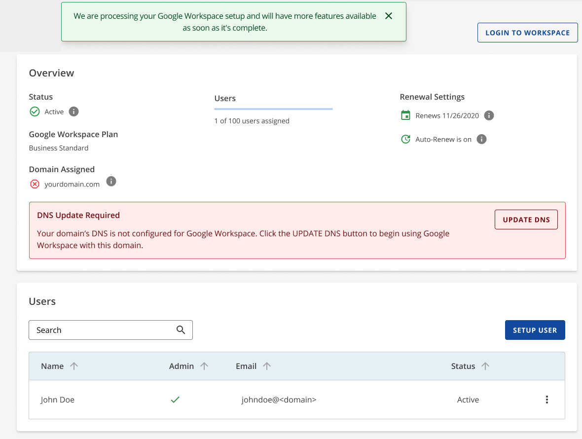 Processing Google Workspace Setup