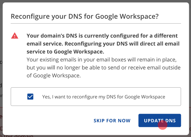Reconfigure DNS for Google Workspace