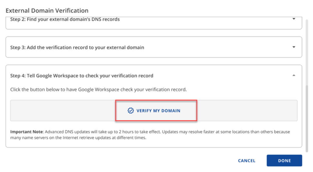 Verify My Domain Button