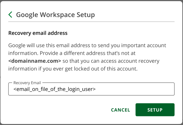 Set up Recovery Email