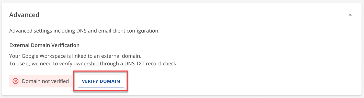 Verify Domain Button