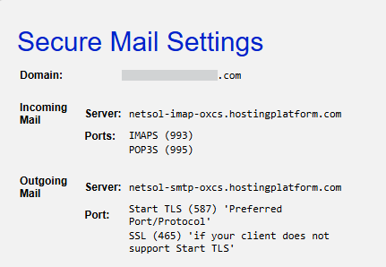 Example of Mail Settings