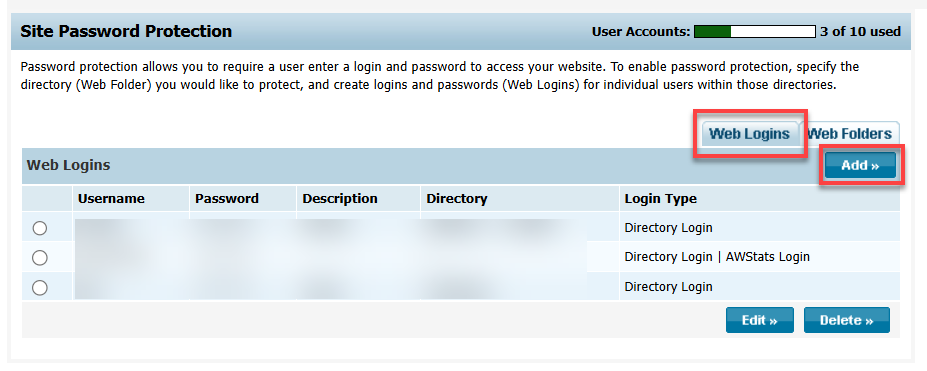 Add Web Logins