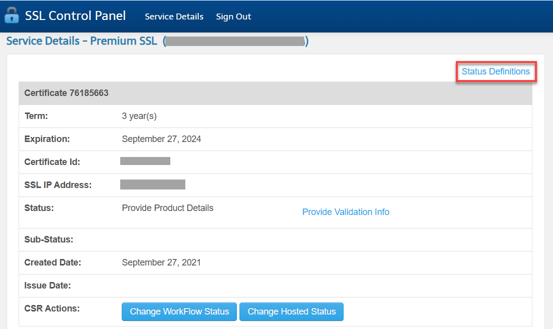 SSL Status Definitions