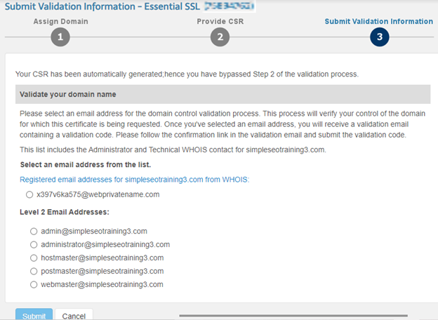 Submit validation information