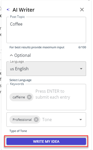 Write My Idea button