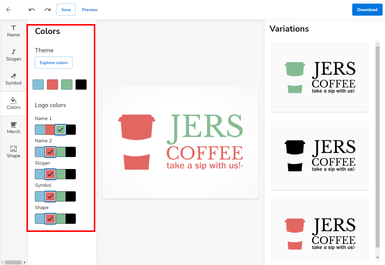 Colors Menu