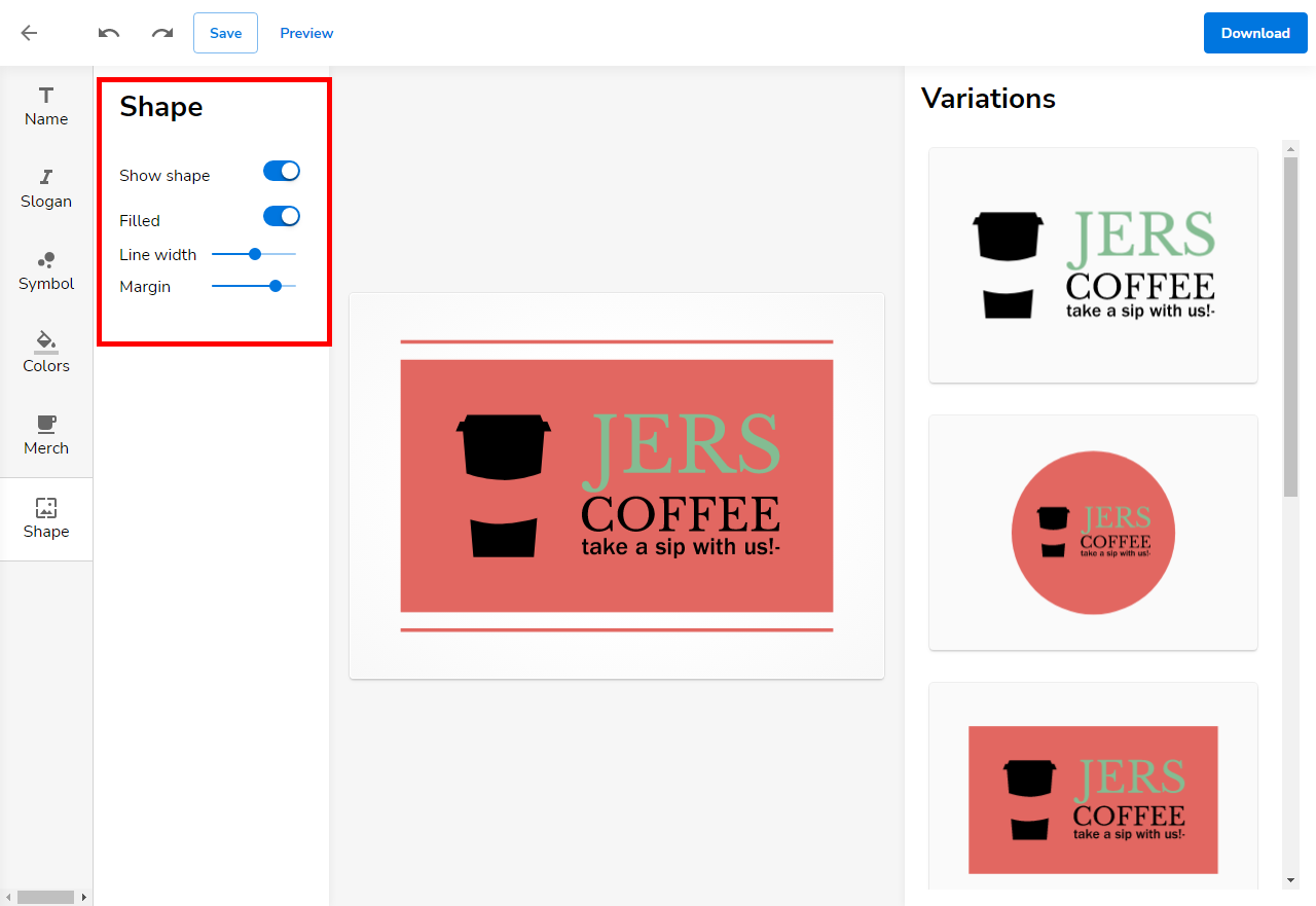 Shape Menu